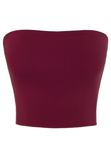 A2Y Basic Sexy Cute Tube Strapless Cotton Tank Top Burgundy L | Amazon (US)
