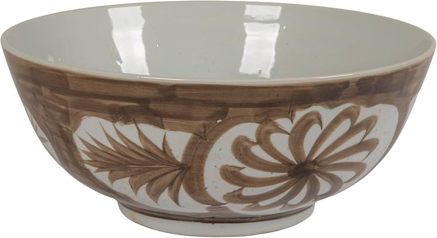 Creative Co-Op Hand-Painted Stoneware Bowl with Water Color Floral Design, Brown | Amazon (US)