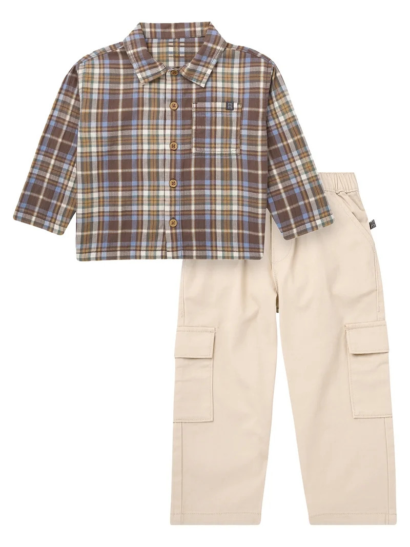 Modern Moments by Gerber Toddler Boy Button Down Shirt and Cargo Jogger Outfit Set, Sizes 12 Mont... | Walmart (US)
