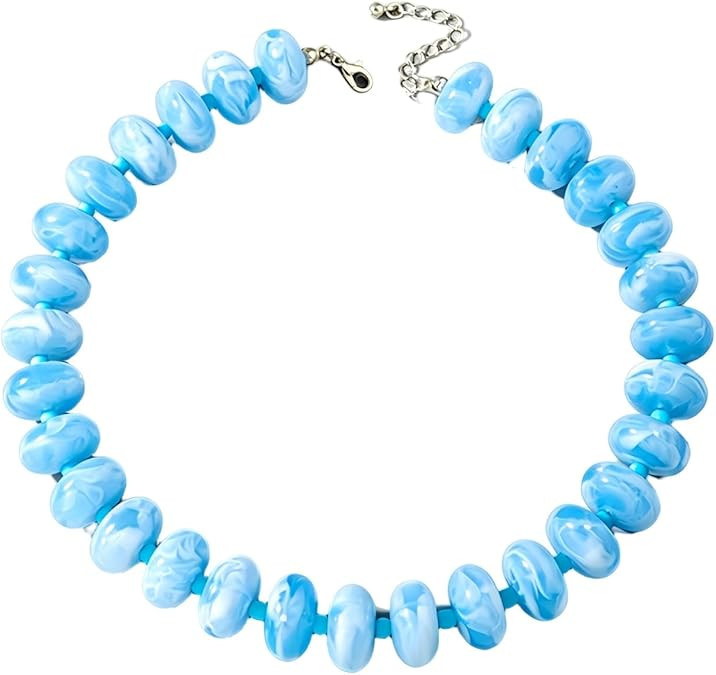 Fuqimanman2020 Resin Chunky Beaded Choker Necklace Boho Acrylic Flat Round Bead Necklace Summer B... | Amazon (US)