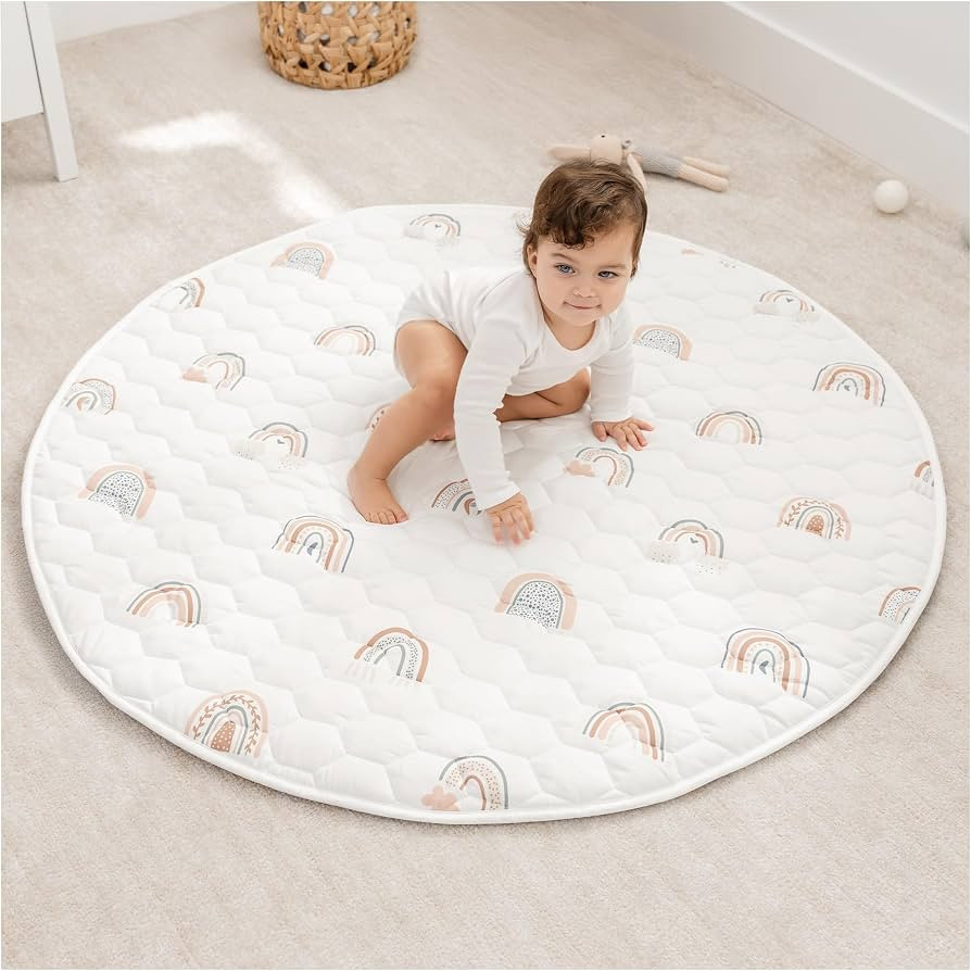 Comfy Cubs Round Kids Play Mat - Medium 48 inches Soft Quilted Baby Floor Mat with Non-Slip Botto... | Amazon (US)
