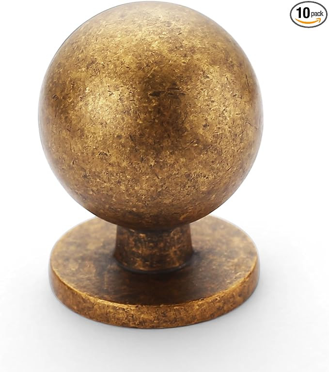 Amerdeco 10 Pack Antique Brass Cabinet Knobs Single Hole Cabinet Pulls 1 Inch Diameter Round Draw... | Amazon (US)