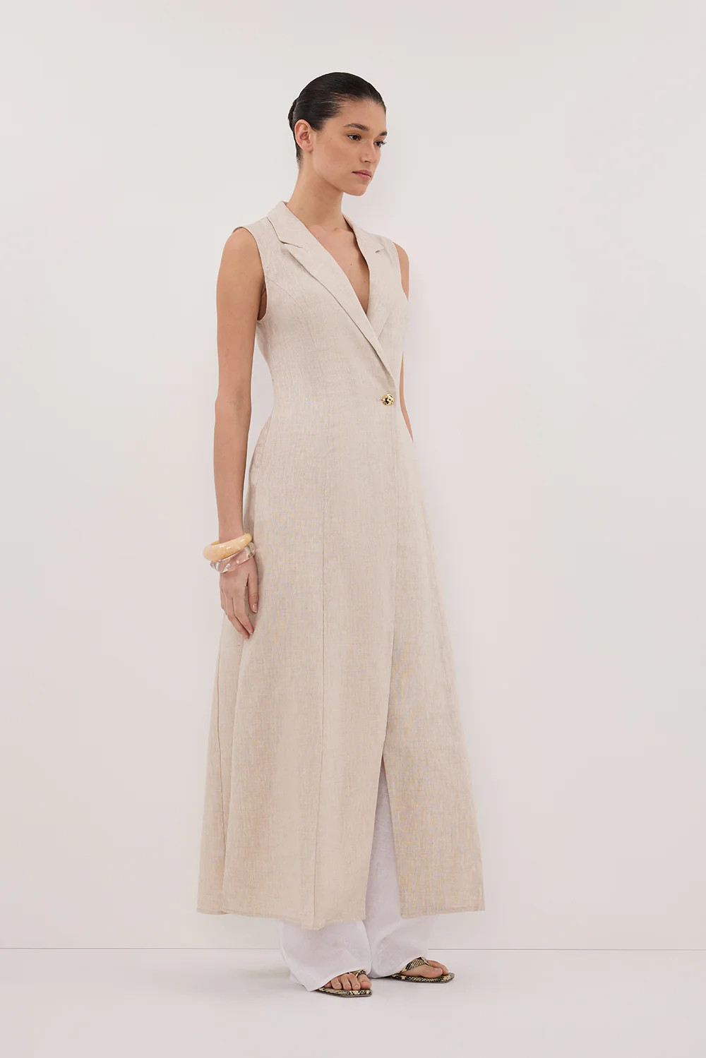 CORA NATURAL LINEN MIDI DRESS | DISSH