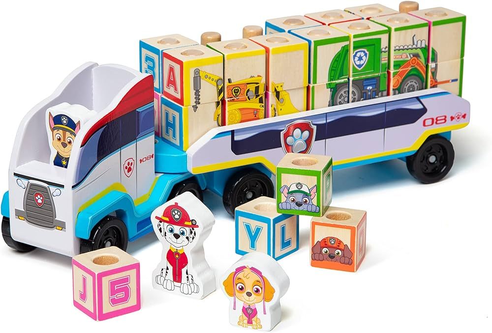 Melissa & Doug PAW Patrol Wooden ABC Block Truck (33 Pieces) - Sort And Stack Toys, Alphabet Bloc... | Amazon (US)