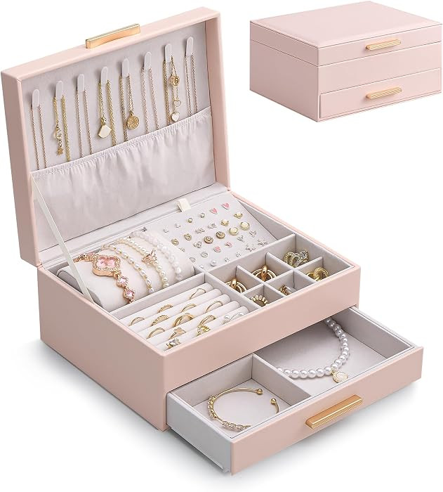 Lolalet 2-Layer Jewelry Box Organizer for Women Girls, Jewelry Storage Case Holder with Drawers f... | Amazon (US)