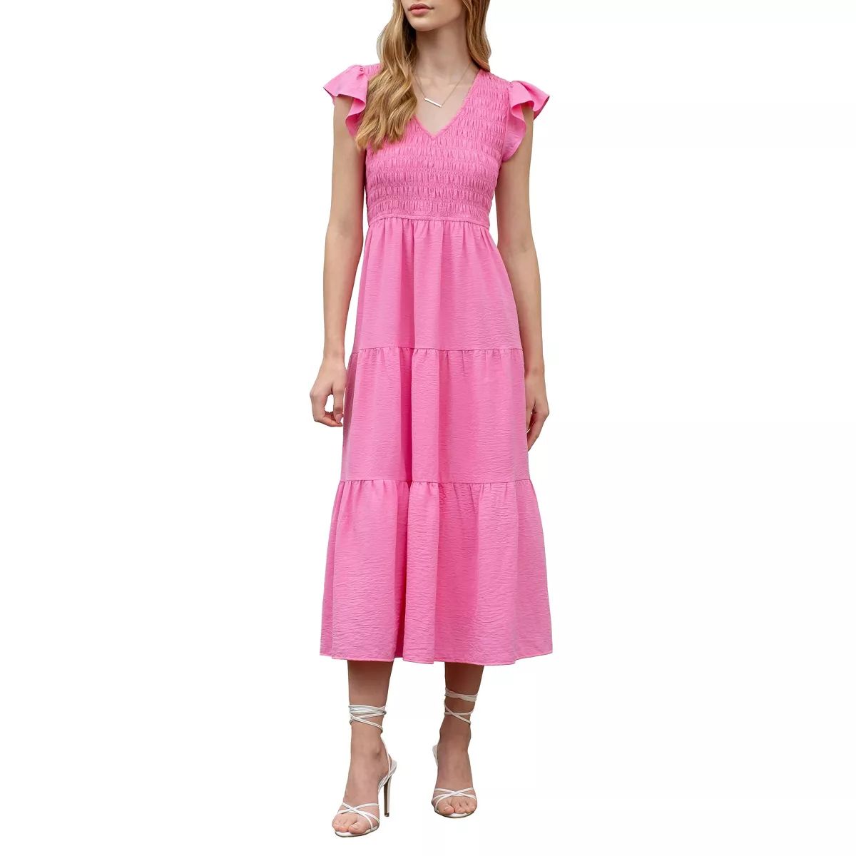 August Sky Women's V-neck Smocked Tiered Midi Dress | Target