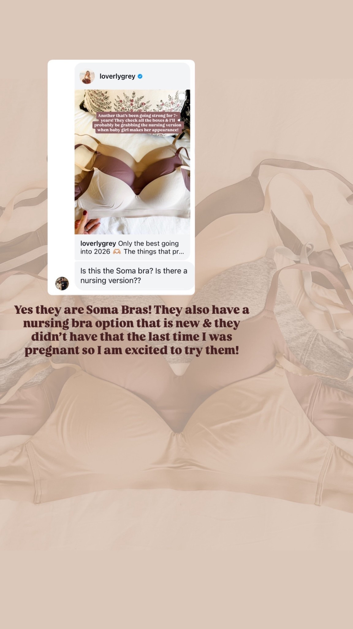 My favorite bras I wear everyday! They have a nursing bra, which I’m excited to try once the baby is here!

Loverly Grey, soma, wireless bras, everyday bra, nursing bras 

#LTKFindsUnder50 #LTKBaby
