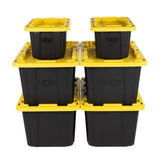 27-Gal. and 7-Gal. Tough Storage Tote Bundle in Black and Yellow - 6 Pack | The Home Depot