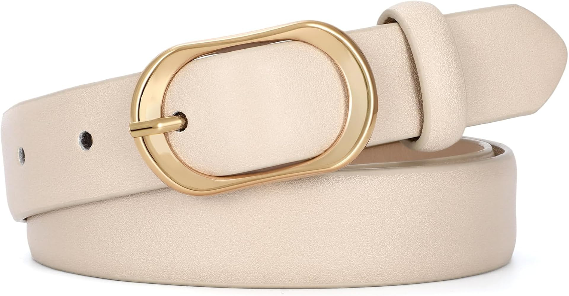 SANSTHS Women Belt for Jeans with Gold Oval Buckle, Thin Belt for Dresses Pants, Adjustable Waist... | Amazon (US)