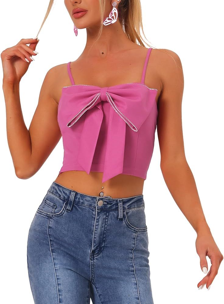 Allegra K Bow Crop Top for Women's Cami Bow Knot Front Christmas Club Sexy Party Crop Tank Top | Amazon (US)