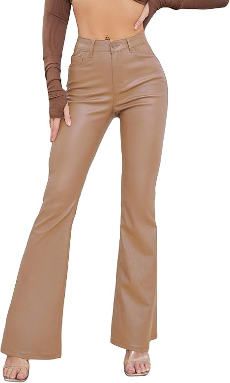 MakeMeChic Women's Faux Leather Pants Straight Wide Leg Leather Pants | Amazon (US)
