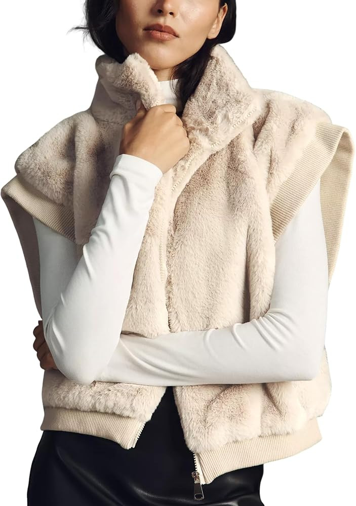 Dqbeng Womens Faux Fur Vest Zip Up Sleeveless Plush Jacket | Amazon (US)