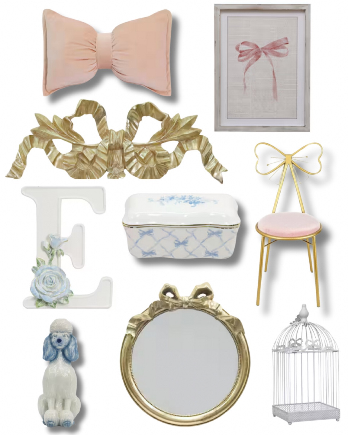 Nursery and Girls Bedroom Decor

French inspired nursery, French inspired girls bedroom, pink bow decor, gold bow hanging decor, gold bow wall decor, gold bow mirror, Michael’s French Manor Collection, Vintage girls room, grand millennial nursery, grand millennial girls bedroom, porcelain poodles, ceramic poodle, white birdcage, gold birdcage, pink bow pillow, pink bow wall art, pink bow nursery art, blue and white bow trinket box, gold bow children’s chair, nursery monogram, nursery hanging letters, white floral letters for nursery, gold oval mirror 

#LTKHome #LTKKids #LTKBaby