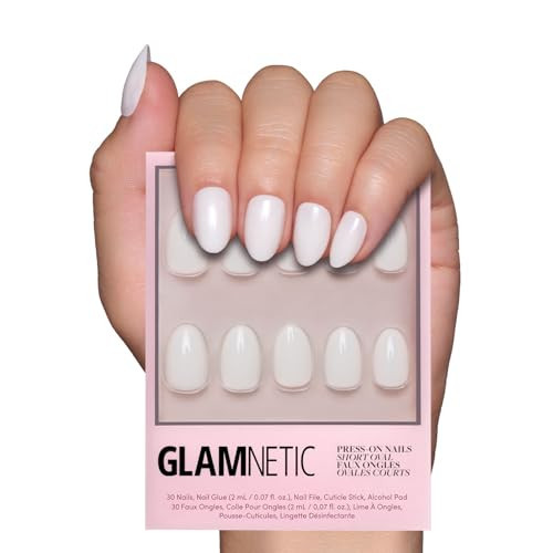 Glamnetic Press On Nails - White Swan | Opaque Classic Off White Short Oval False Nails, Reusable Stick On Fake Nails with Glue | Salon Quality | 15 Sizes - 30 Nail Kit | Amazon (US)