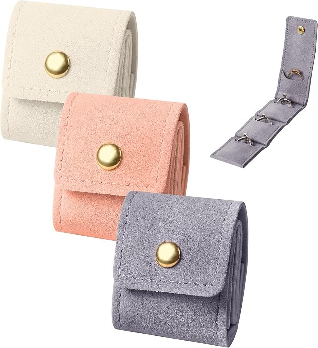 3Pcs Mini Travel Jewelry Bag with Buckle,Small Travel Jewelry Organizer Case,Foldable Jewelry Rol... | Amazon (US)