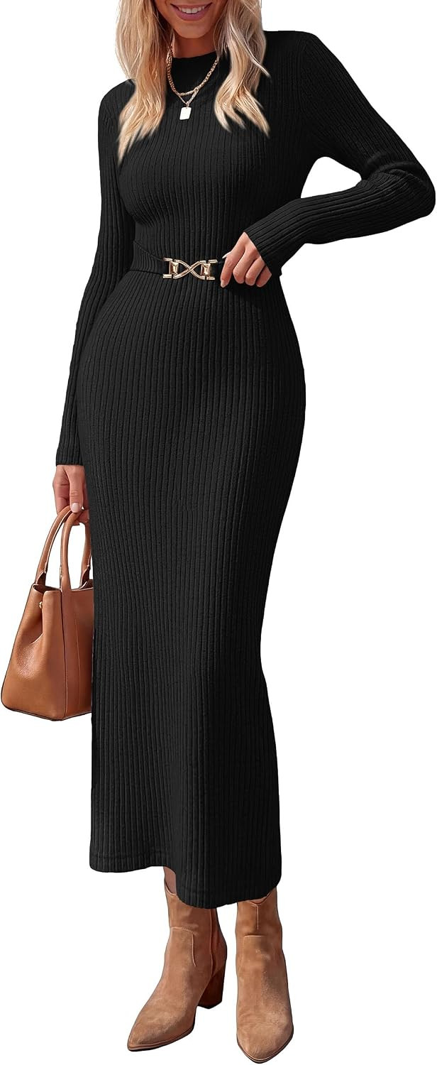 PRETTYGARDEN Women's Long Sleeve Bodycon Maxi Sweater Dress | Amazon (US)