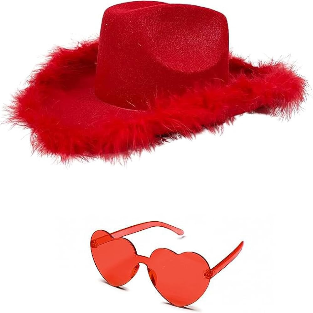 4E's Novelty Cowboy Hat with feathers With Heart Shaped Sunglasses for Women, Felt Cowgirl Hat fo... | Amazon (US)