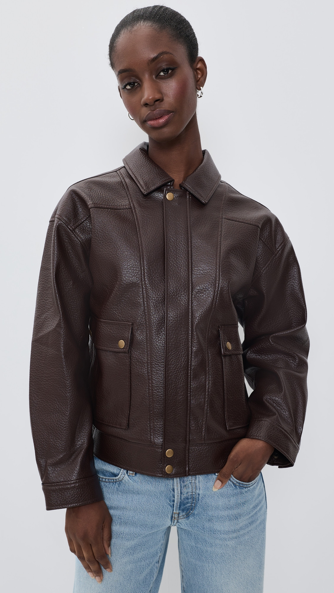 PAIGE Ashland Faux Leather Jacket Dark Brown M | Shopbop