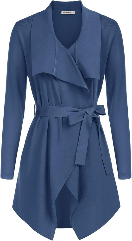 GRACE KARIN Cardigan for Women Lapel Draped Open Front Thin Sweater Long Sleeve Irregular Hem Outwea | Amazon (US)