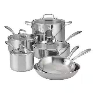10 Piece Tri-Ply Clad Stainless Steel Cookware Set with Glass Lids | The Home Depot