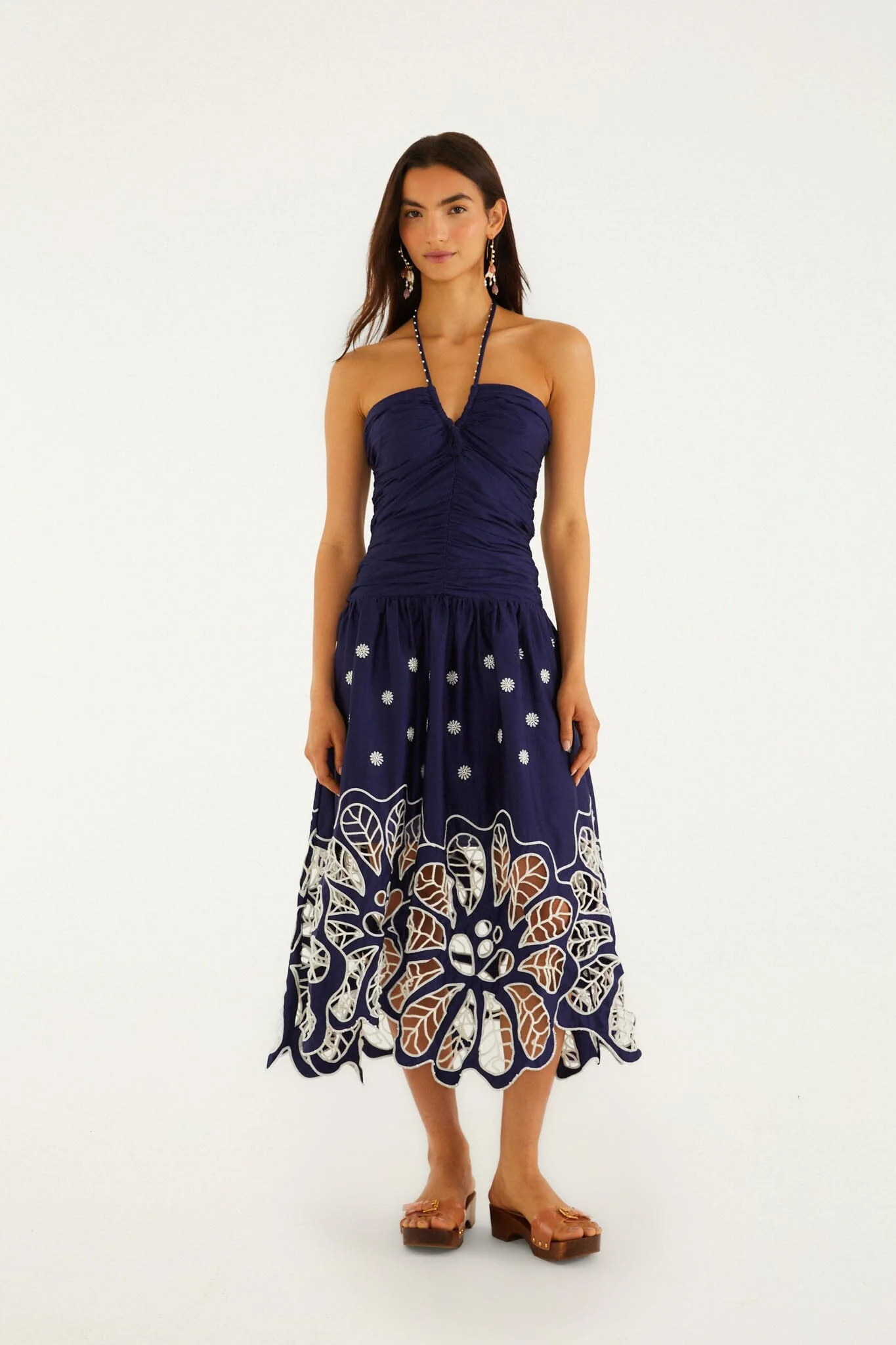 Navy Blue Embroidered Richelieu Midi Dress, DARK BLUE / XL | FarmRio (US)