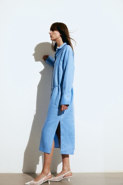 Linen Shirt Dress - Blue - Ladies | H&M US | H&M (US + CA)