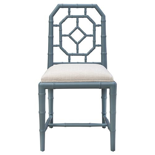 Dalma Coastal Cream Performance Light Blue Wood Dining Chair | Kathy Kuo Home