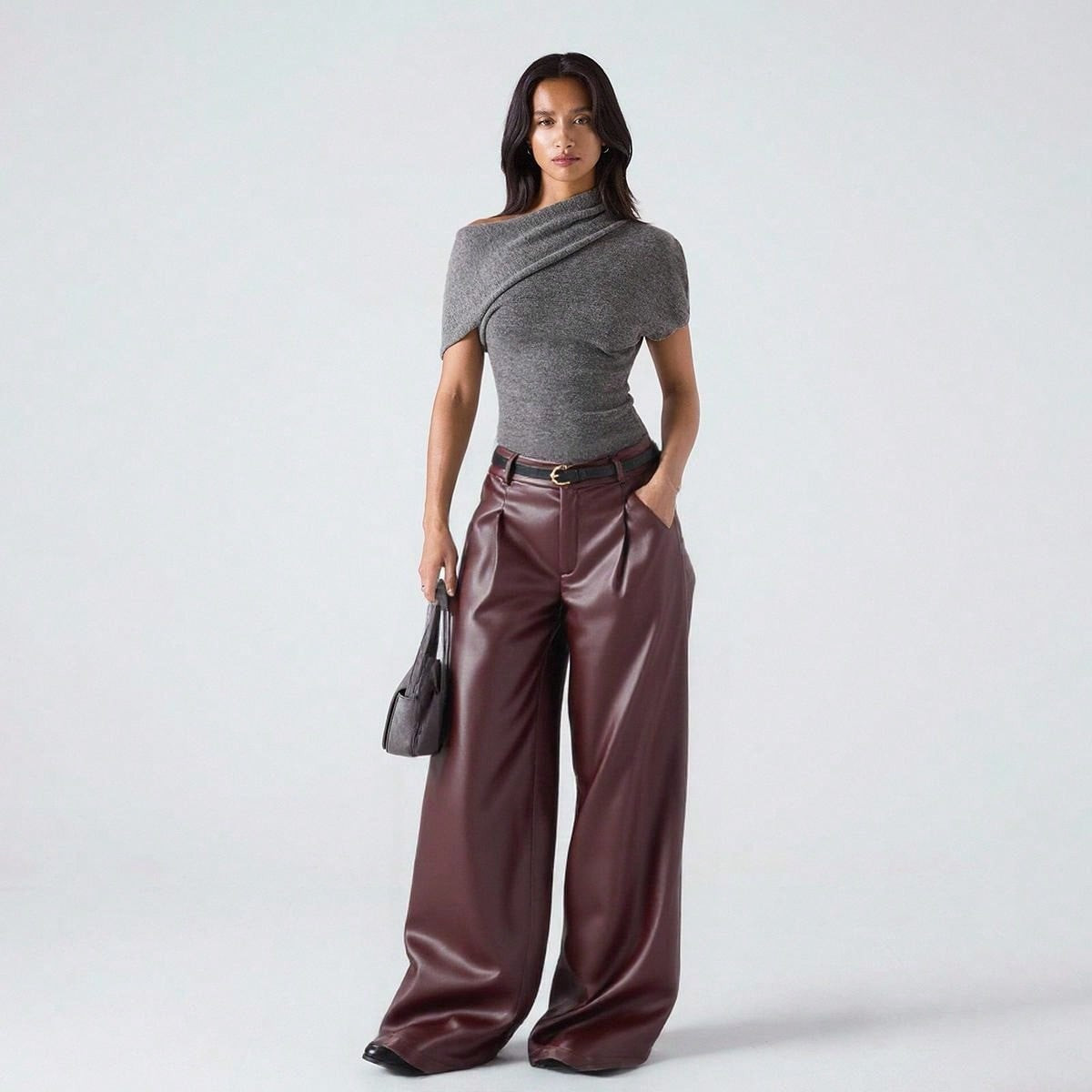 Assymetric Neckline Top - GREY | SHEIN