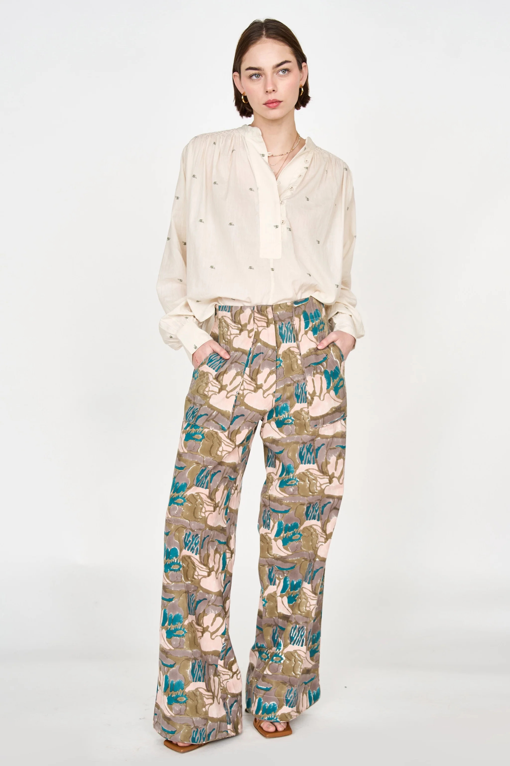florence blouse in ivory jamdani - MIRTH | MIRTH