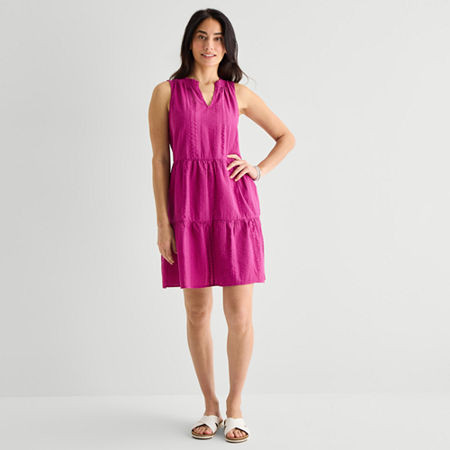 St. John's Bay Womens V Neck Sleeveless A-Line Dress, Large, Pink | JCPenney
