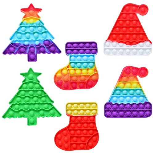 6 Pcs Pop Christmas Push Bubbles Sensory Fidget Toys Simple Dimple Fidget Popper Tie Dye Christmas P | Amazon (US)