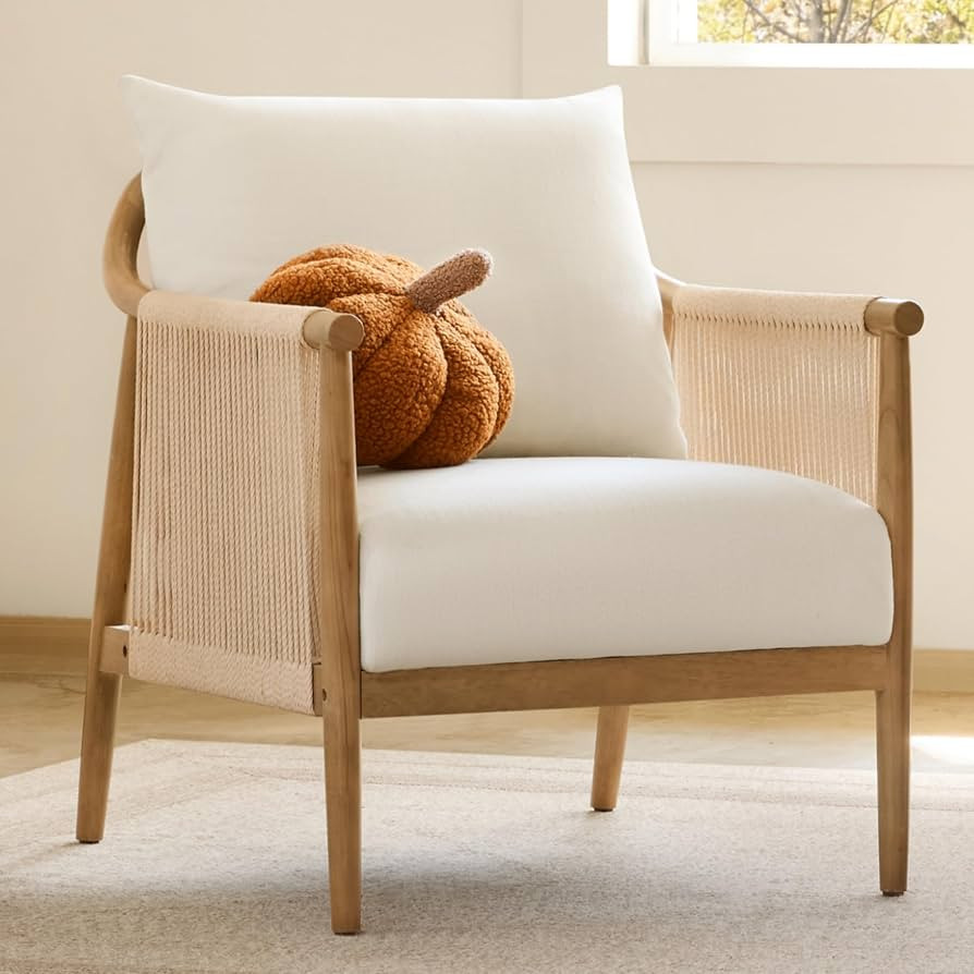 CHITA Braid Accent Chair with Wood Frame and Paper Cord Armrest, Cream | Amazon (CA)