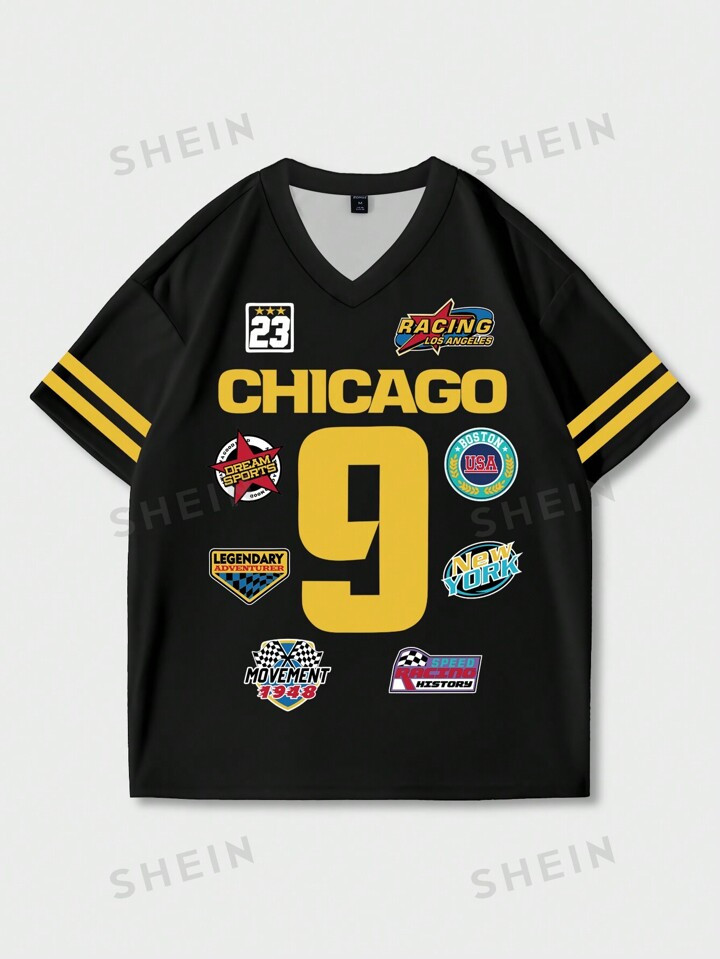 ROMWE Street Life Men's Badge & Icon Print Streetwear Sports T-Shirt, Glossy Fabric | SHEIN