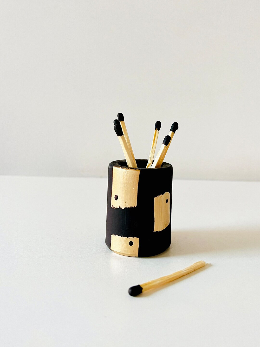 Black & Gold Match Stick Holder/Match Striker Mini Pot/Modern home/Match Holder | Etsy (US)