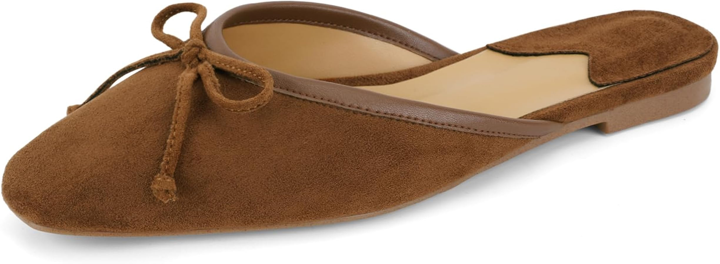 QIV Mule for Women Satin Square Toe Bow Flats Closed Toe Slip on Backless Loafers | Amazon (US)