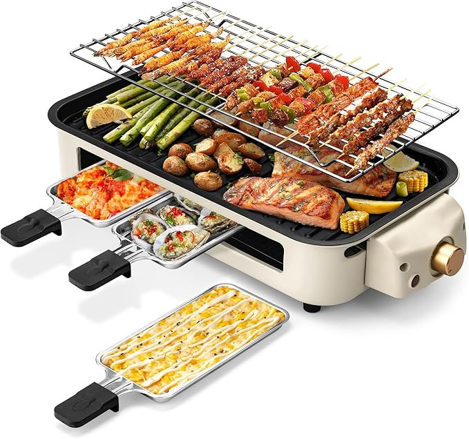 Pukomc Electric Indoor Grill,2 in 1 Indoor Grills for Kitchen with Grill Net & Non-Stick Cooking ... | Amazon (US)