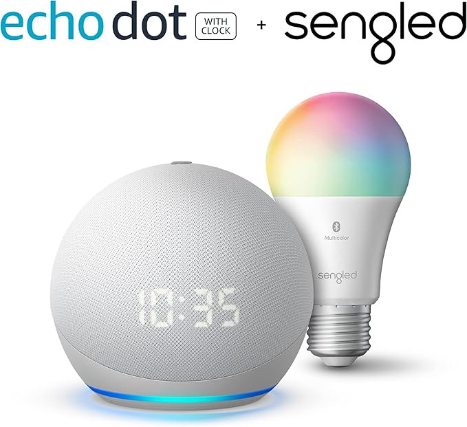 Echo Dot (4th Gen) with Clock | Glacier White with Sengled Bluetooth Color bulb | Alexa smart hom... | Amazon (US)