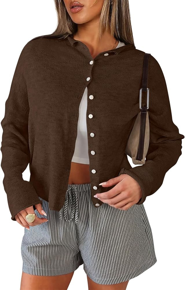 ANRABESS Cardigan Sweaters for Women Lightweight Button Down Long Sleeve Soft Y2k Trendy Casual 2... | Amazon (US)