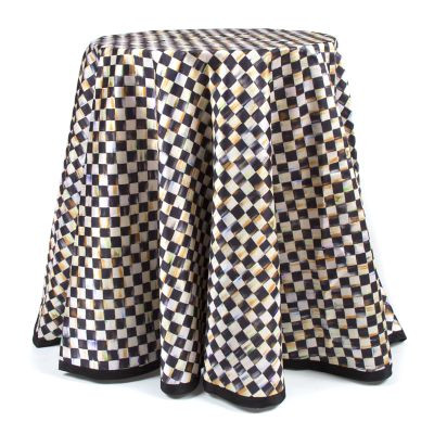 MacKenzie-Childs 90" Round Courtly Check Tablecloth - Black Trim | MacKenzie-Childs