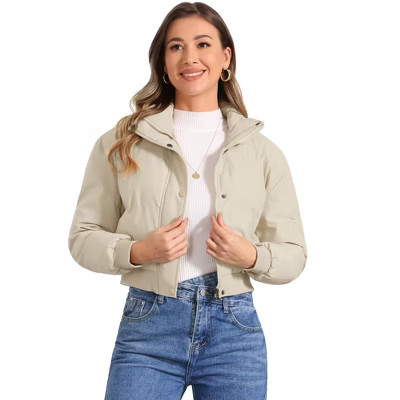 INSPIRE CHIC Women's Winter Outwear Baggy Padded Cropped Bomber Jacket Beige Large | Target