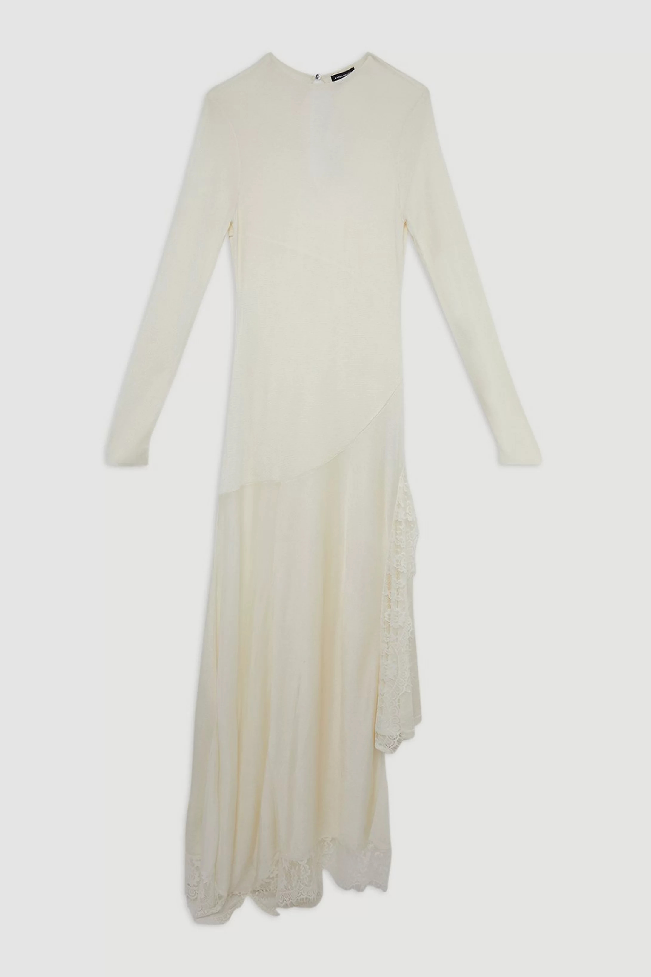 Viscose Blend Slinky Sheer Lace Detail Asymmetric Knit Midaxi Dress | Karen Millen | Karen Millen UK + IE + DE + NL