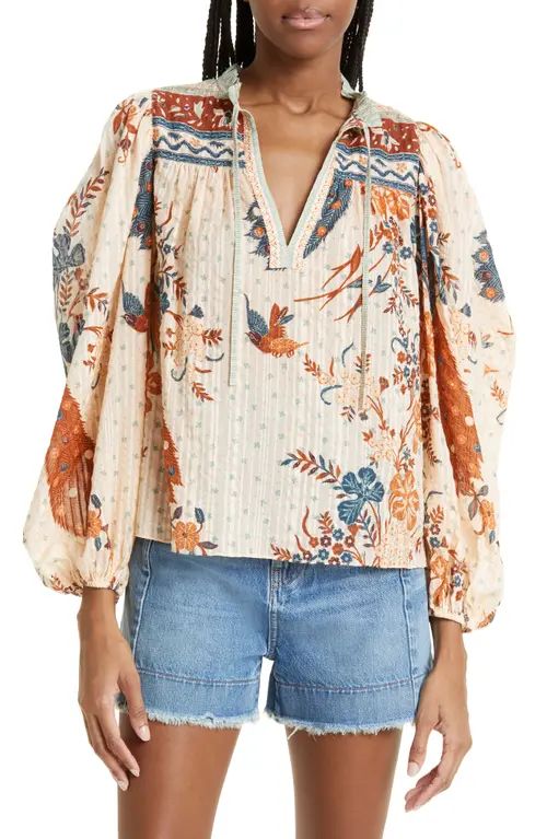 Ulla Johnson Rana Mixed Print Cotton Blend Top in Egret at Nordstrom, Size 00 | Nordstrom