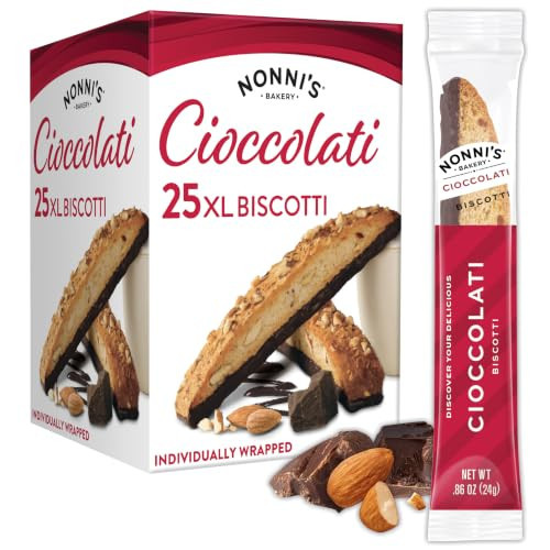 Nonni's XL Biscotti Dark Chocolate with Almond Cookies, Individually Wrapped Italian Coffee Snacks, 25 Cookies, 33.25 oz. Large Carton (Pack of 1) | Amazon (US)