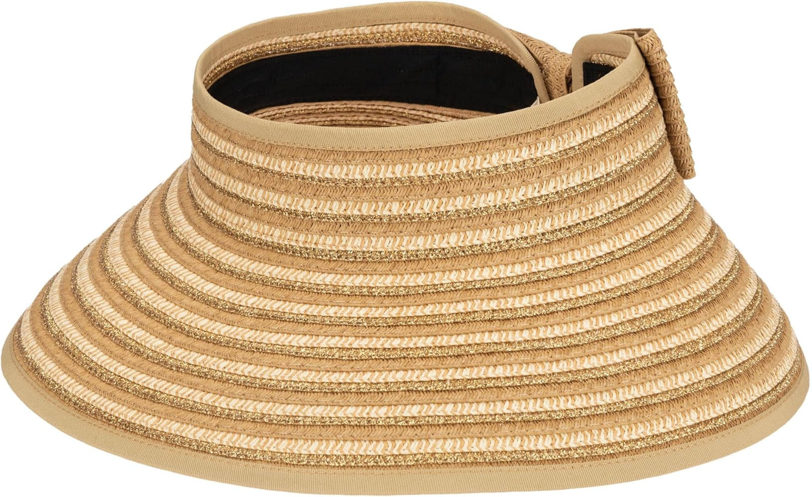 San Diego Hat Company Women's Ultrabraid Packable Rollup Visor with Bow-Natural, Gold Lurex | Amazon (US)