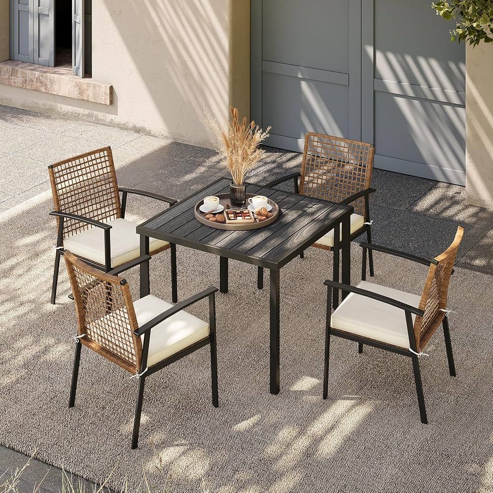 LAUSAINT HOME 5 Pieces Outdoor Patio Dining Set, Wicker Patio Furniture Set of 4 Chairs with Soft... | Amazon (US)