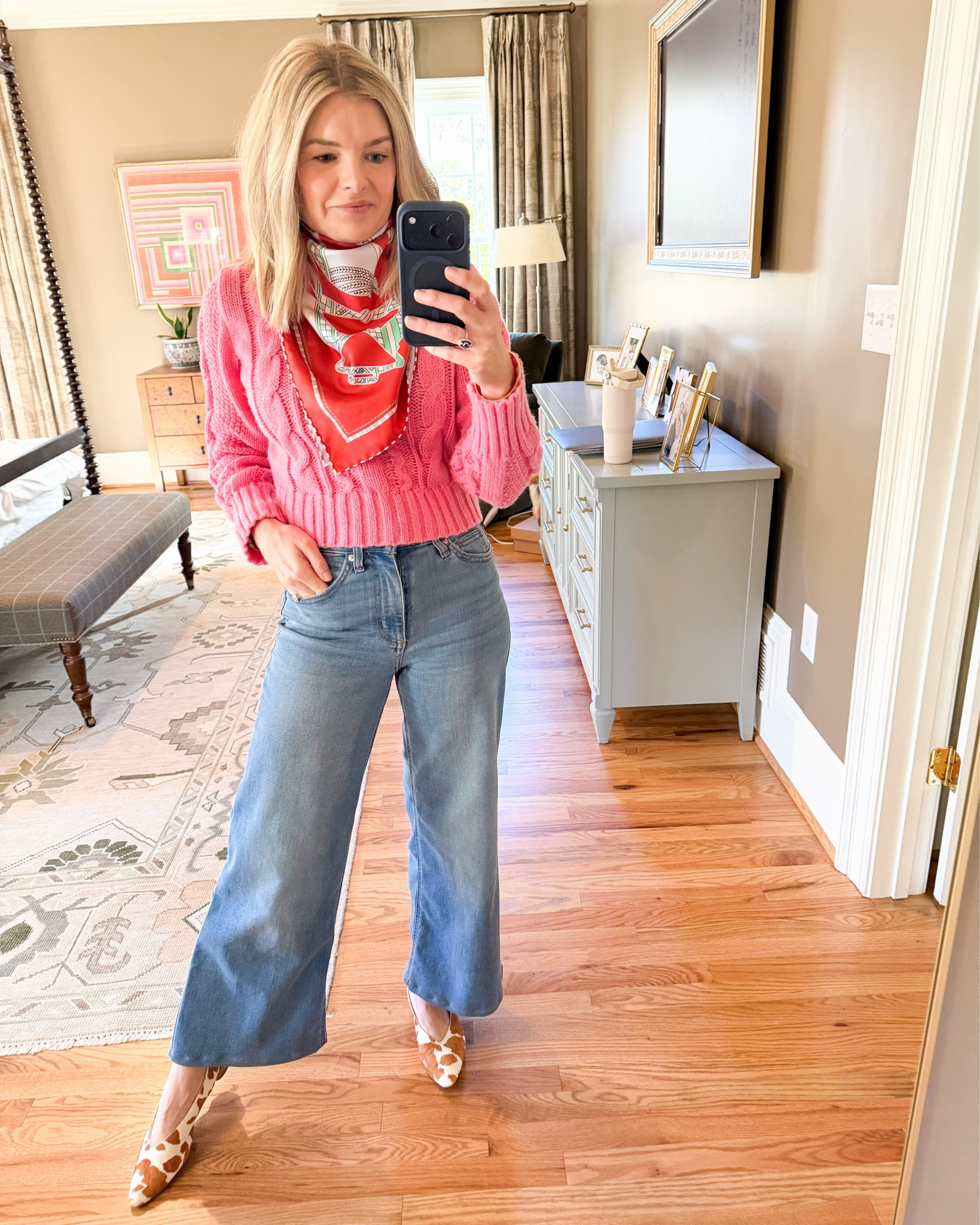 Pink for the school Valentine’s party.  💗

Cozy knit, a statement scarf moment, and cow print shoes because subtle is overrated 🐄🤎

#LTKValentine #LTKgrwm #LTKootd