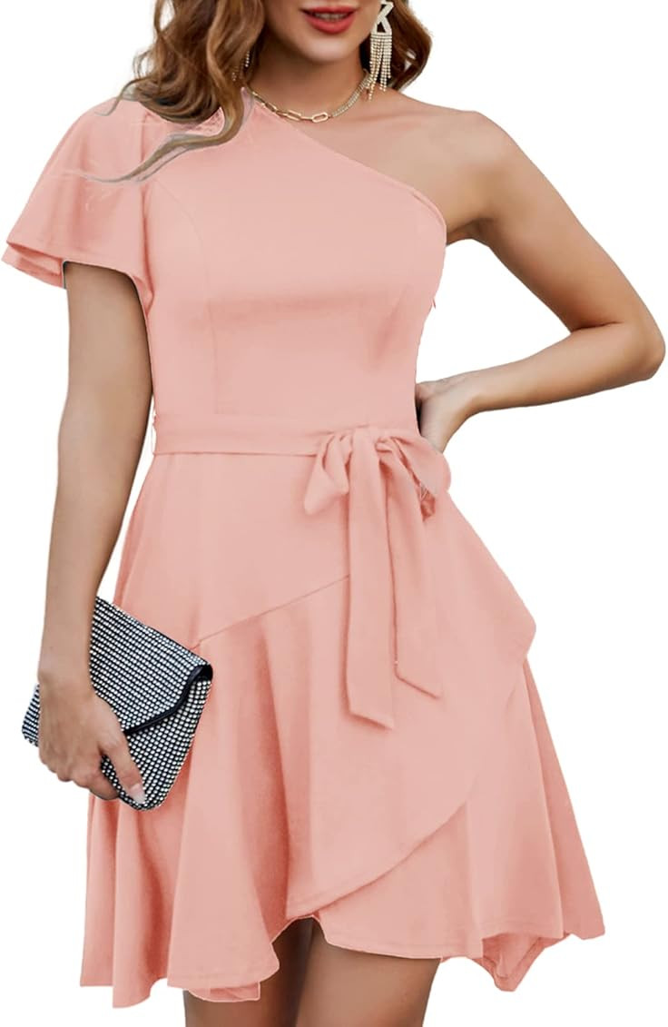 GRACE KARIN One Shoulder Dresses for Women Ruffle Short Sleeve A Line Cocktail Dresses Evening Pa... | Amazon (US)