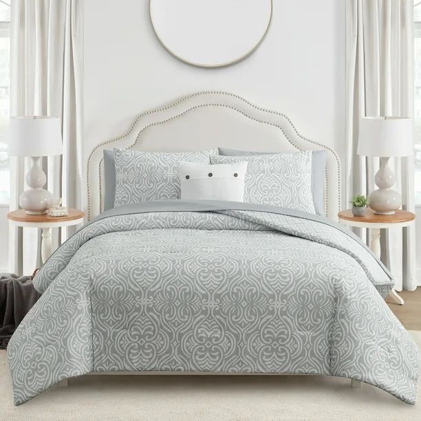 My Texas House 8-Piece Celeste Bed in a Bag Set Harbor Mist Damask, Queen with Sheets, Pillowcase... | Walmart (US)