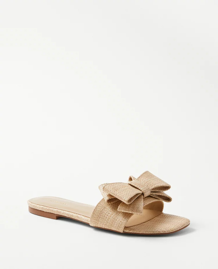 Straw Bow Slide Sandals | Ann Taylor (US)