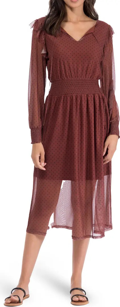 BOBEAU V-Neck Mesh Midi Dress | Nordstromrack | Nordstrom Rack